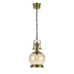 Diyas Riley Small Ball Pendant Light in Antique Brass with Cognac Glass