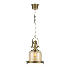 Diyas Riley Small Bell Pendant Light in Antique Brass with Cognac Glass