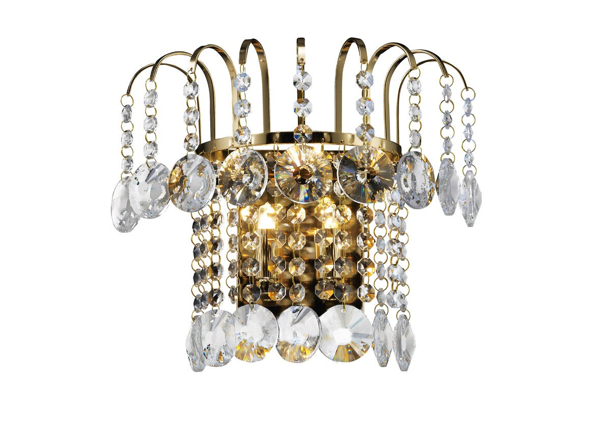 Diyas Rosina 2 Light Switched Wall Light in French Gold with Crystal