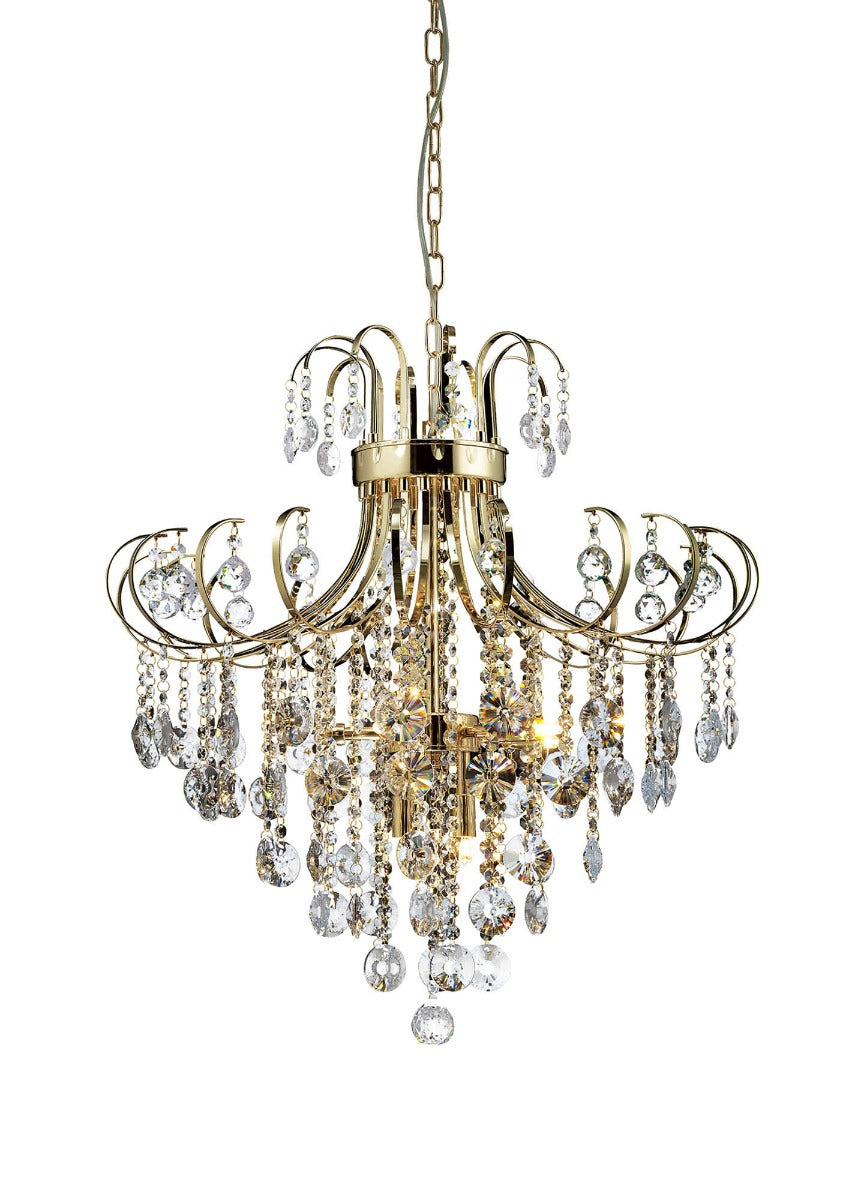 Diyas Rosina 7 Light Pendant Light in French Gold with Crystal