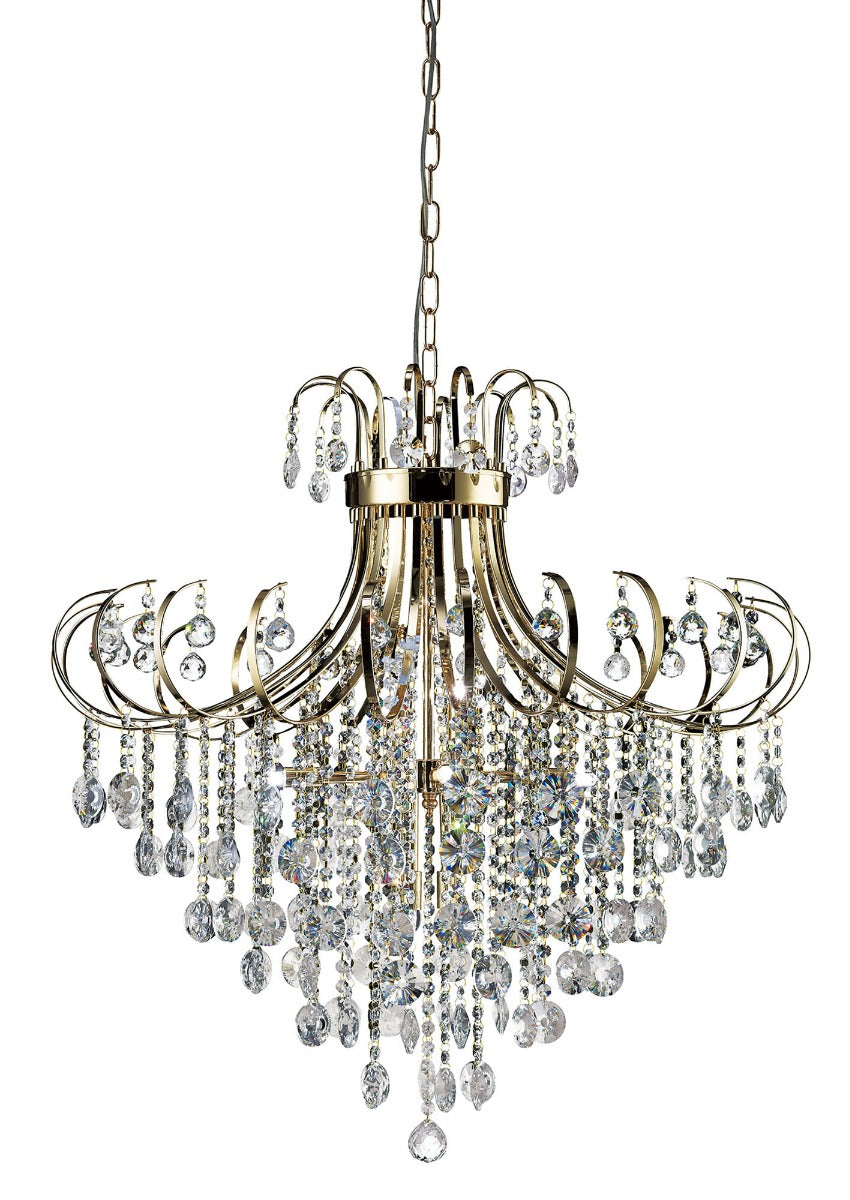 Diyas Rosina 8 Light Pendant Light in French Gold with Crystal