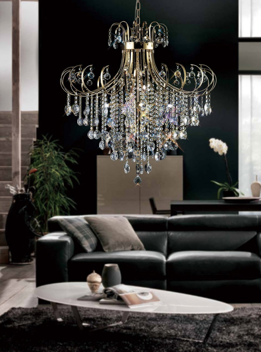 Diyas Rosina 8 Light Pendant Light in French Gold with Crystal