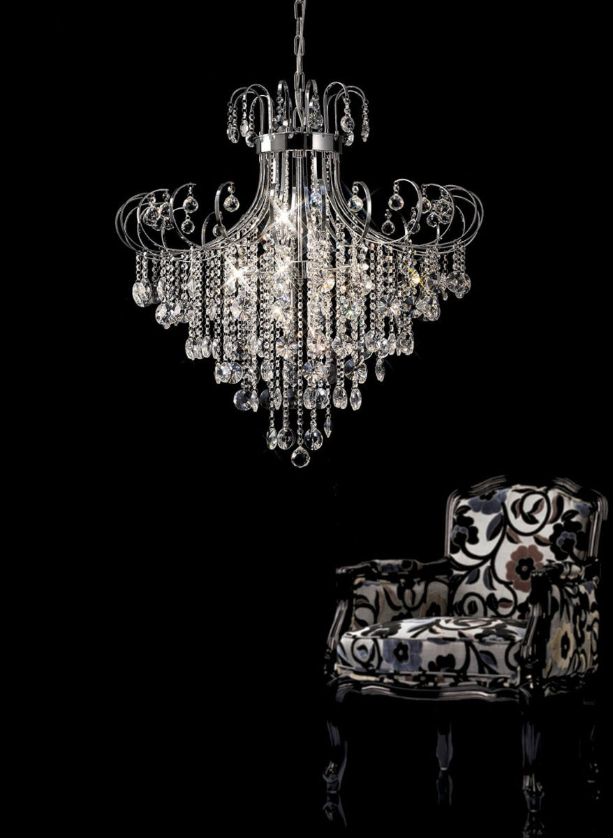 Diyas Rosina 8 Light Pendant Light in Polished Chrome with Crystal