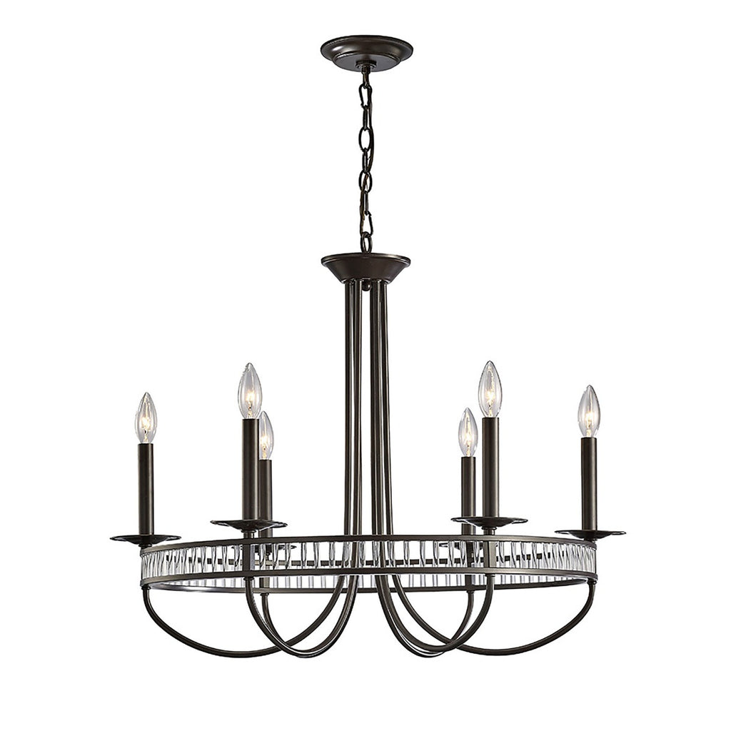 Diyas Saskia 6 Light Round Pendant Light in Aged Bronze with Crystal