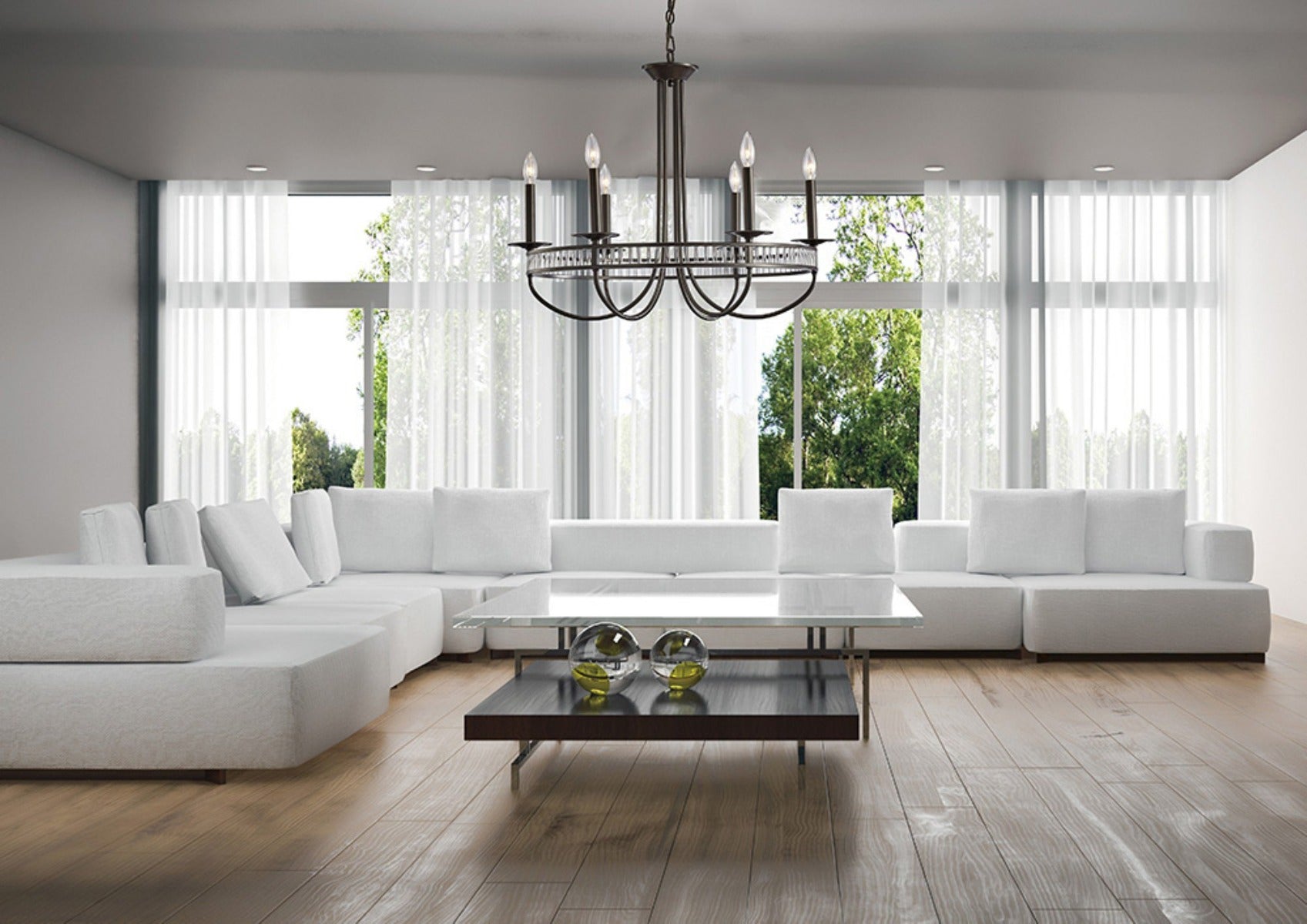 Diyas Saskia 6 Light Round Pendant Light in Aged Bronze with Crystal