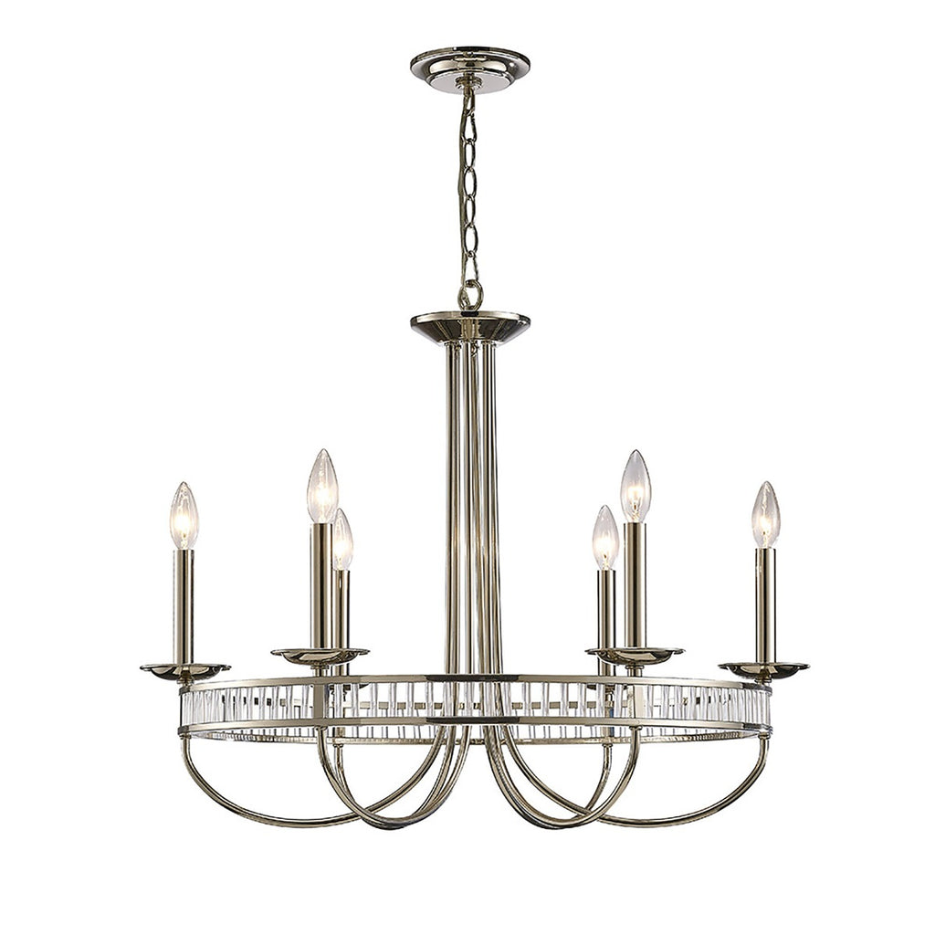 Diyas Saskia 6 Light Round Pendant Light in Polished Nickel with Crystal
