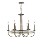 Diyas Saskia 6 Light Round Pendant Light in Polished Nickel with Crystal