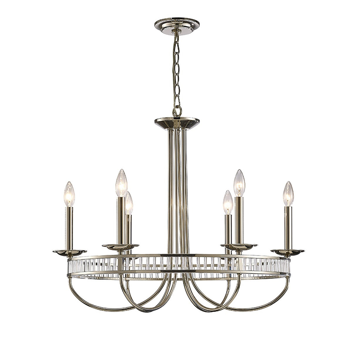 Diyas Saskia 6 Light Round Pendant Light in Polished Nickel with Crystal