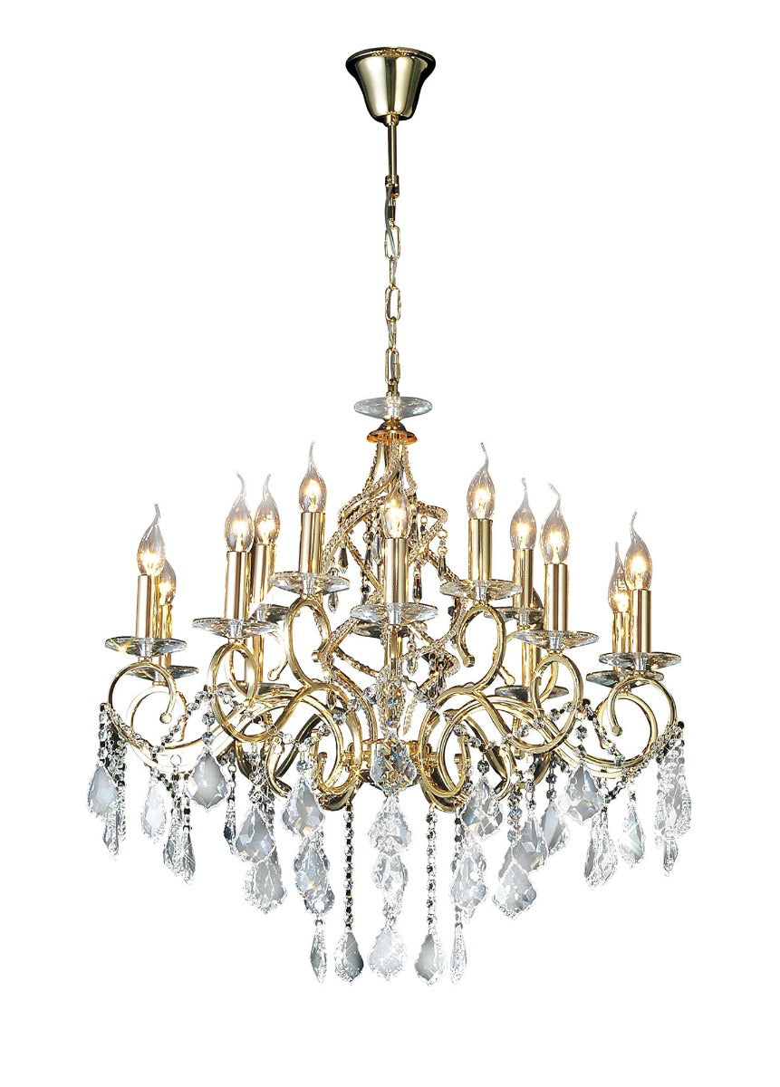 Diyas Torino 15 Light Pendant Light in French Gold with Crystal