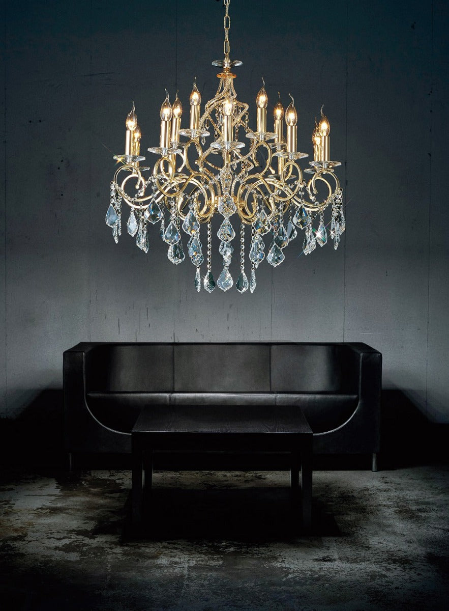 Diyas Torino 15 Light Pendant Light in French Gold with Crystal