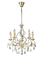 Diyas Torino 5 Light Pendant Light in French Gold with Crystal