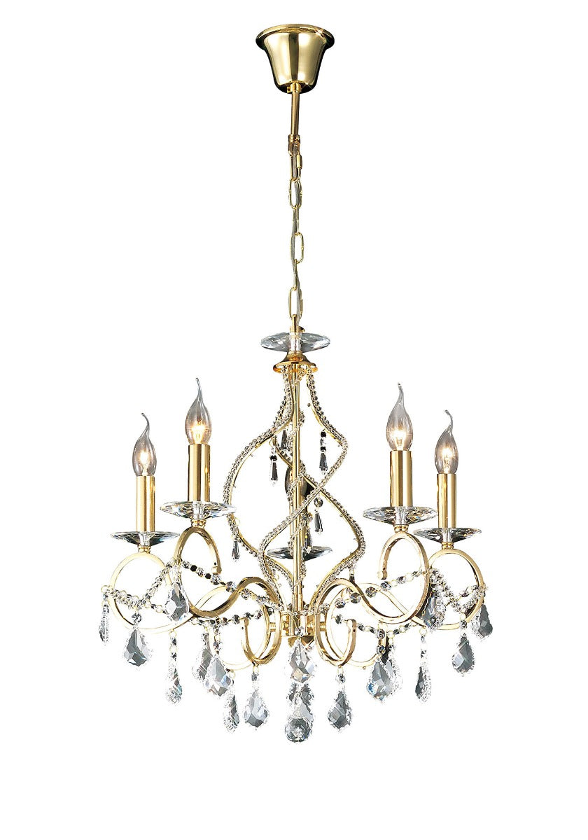 Diyas Torino 5 Light Pendant Light in French Gold with Crystal