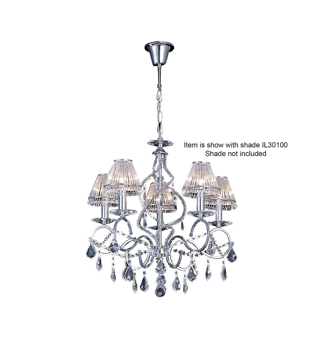 Diyas Torino 5 Light Pendant Light in Polished Chrome with Crystal