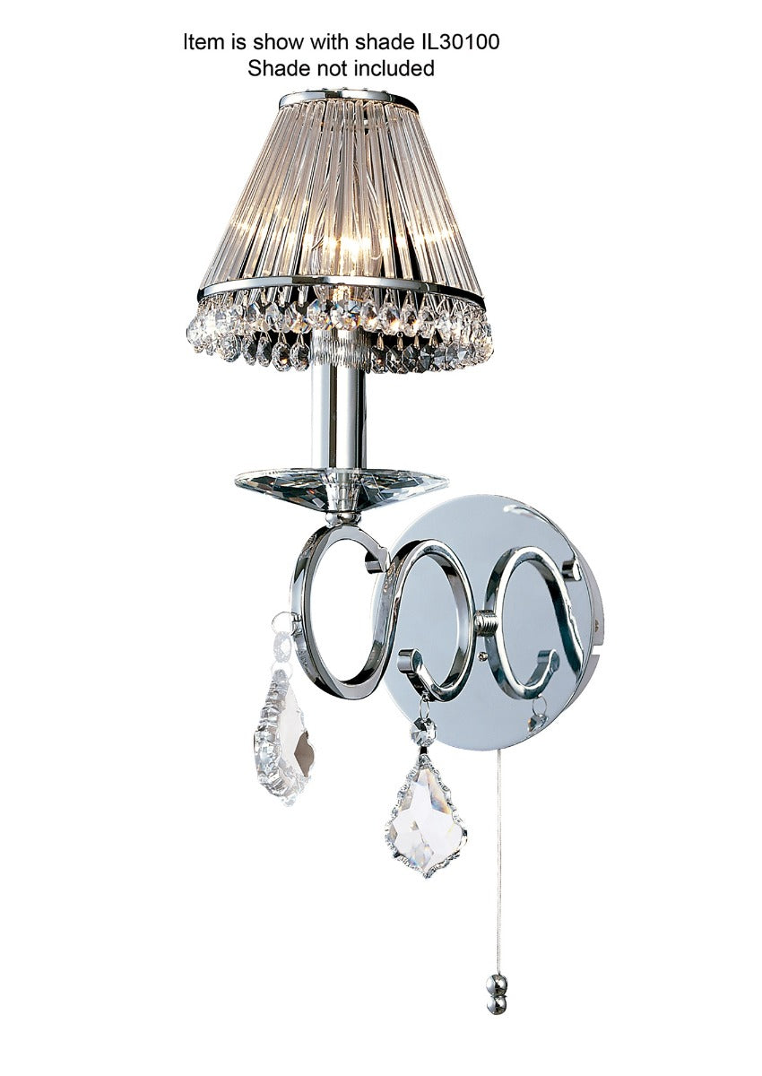 Diyas Torino Switched 1 Light Wall Light in Polished Chrome with Crystal