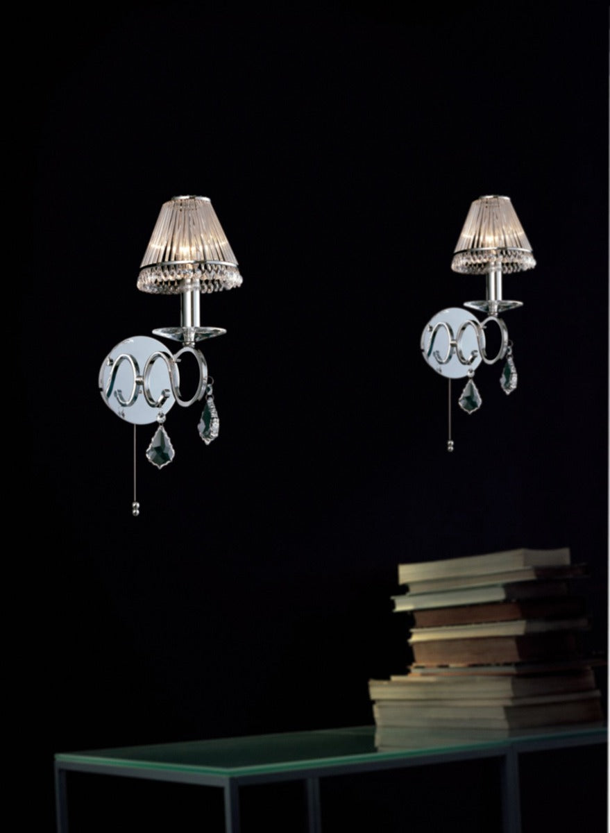 Diyas Torino Switched 1 Light Wall Light in Polished Chrome with Crystal