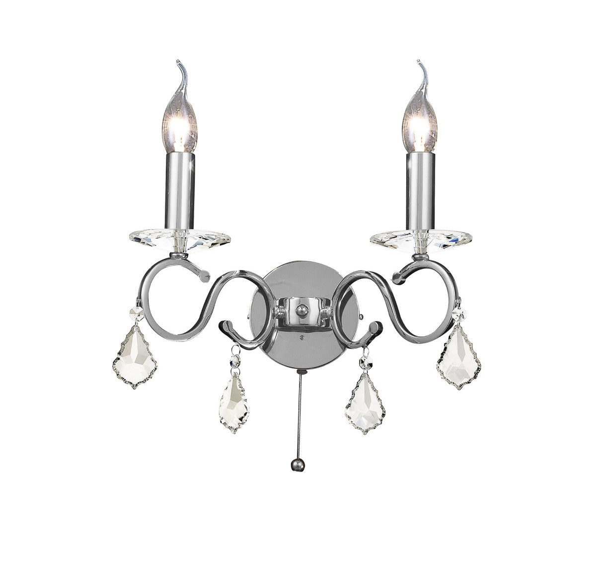 Diyas Torino Twin Wall Light in Polished Chrome with Crystal