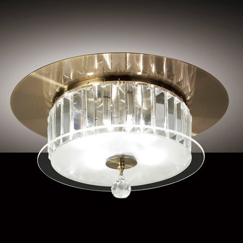 Diyas Tosca 4 Light Round Flush Ceiling Light in Antique Brass with Glass and Crystal