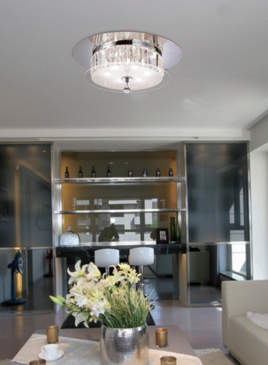 Diyas Tosca 6 Light Round Flush Ceiling Light in Polished Chrome with Glass and Crystal