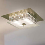 Diyas Tosca 6 Light Square Flush Ceiling Light in Antique Brass with Glass and Crystal
