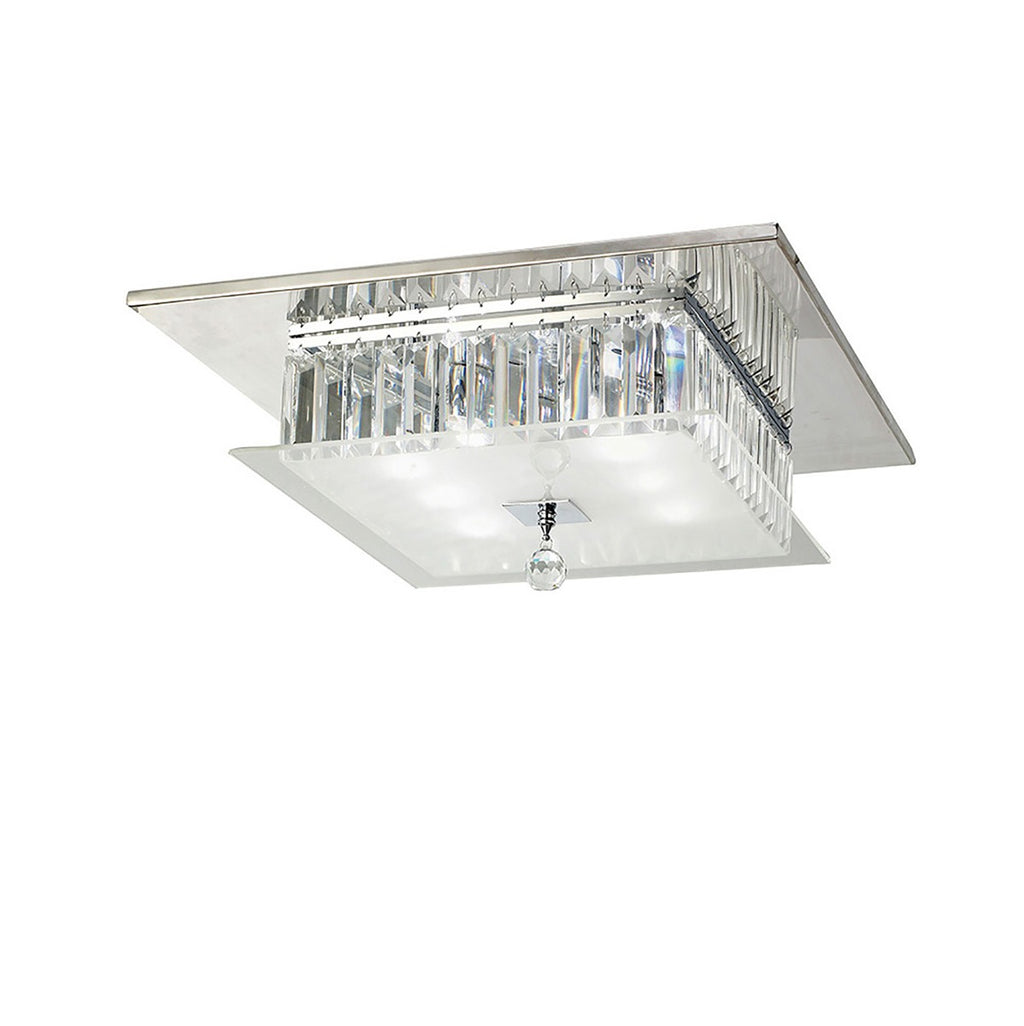 Diyas Tosca 6 Light Square Flush Ceiling Light in Polished Chrome with Glass and Crystal