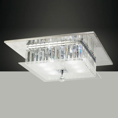 Diyas Tosca 6 Light Square Flush Ceiling Light in Polished Chrome with Glass and Crystal