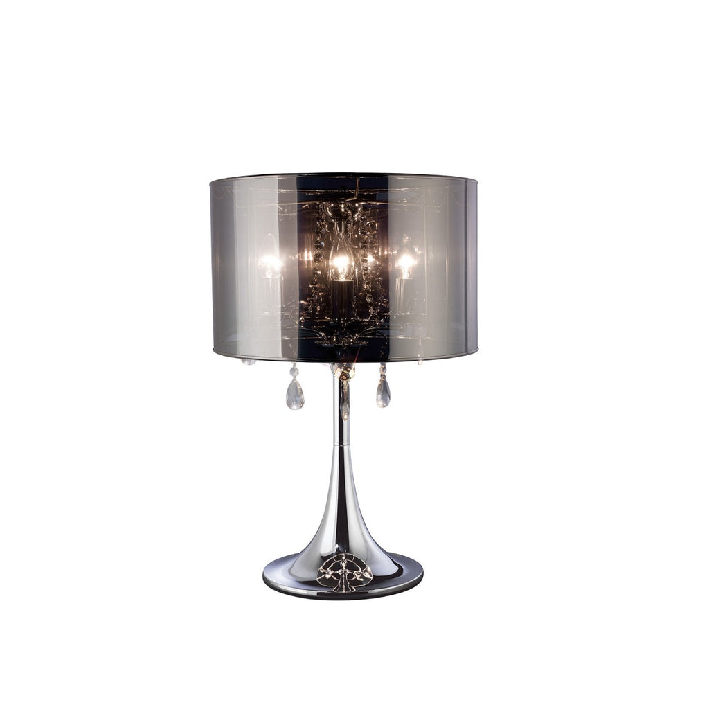 Diyas Trace 3 Light Table Lamp in Polished Chrome with Crystal and Chrome Shade