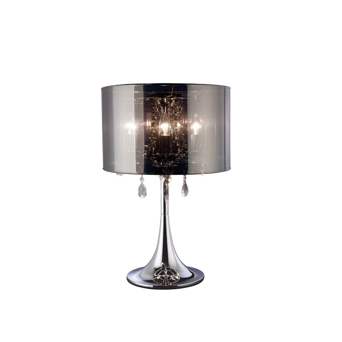 Diyas Trace 3 Light Table Lamp in Polished Chrome with Crystal and Chrome Shade
