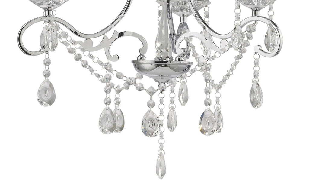 Diyas Vela 3 Light Pendant Light in Polished Chrome with Crystal