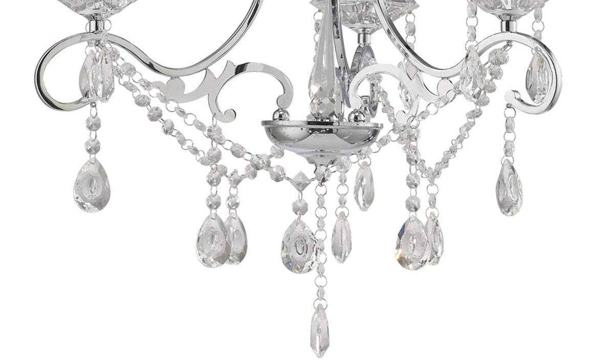 Diyas Vela 3 Light Pendant Light in Polished Chrome with Crystal