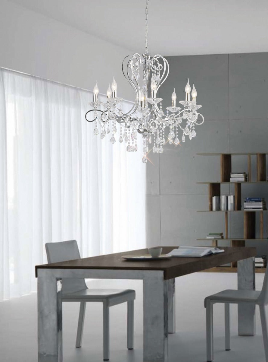 Diyas Vela 8 Light Pendant Light in Polished Chrome with Crystal