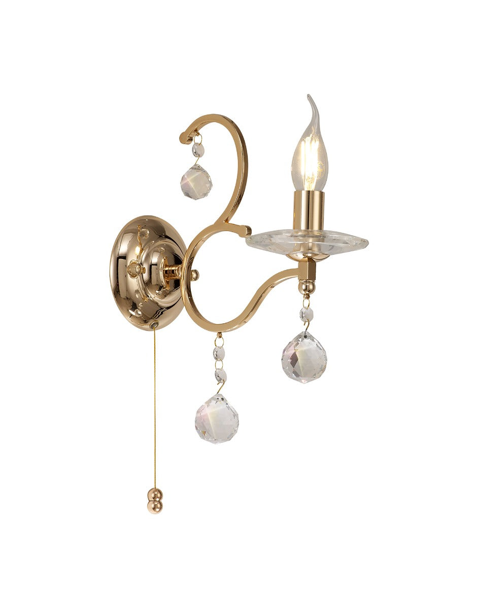 Diyas Zinta 1 Light Switched Wall Light in French Gold with Crystal