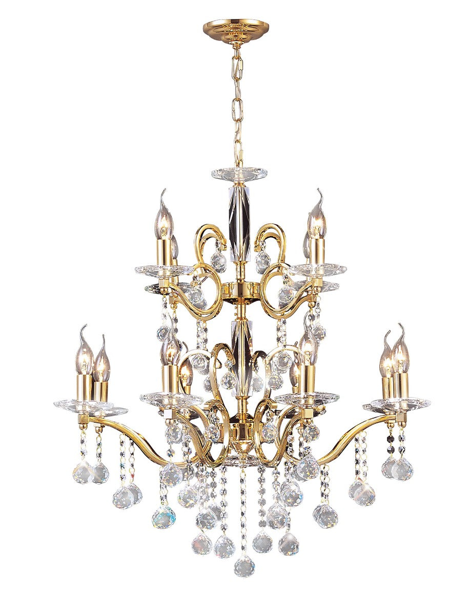 Diyas Zinta 12 Light 2 Tier Pendant Light in French Gold with Crystal