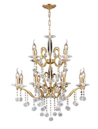 Diyas Zinta 12 Light 2 Tier Pendant Light in French Gold with Crystal