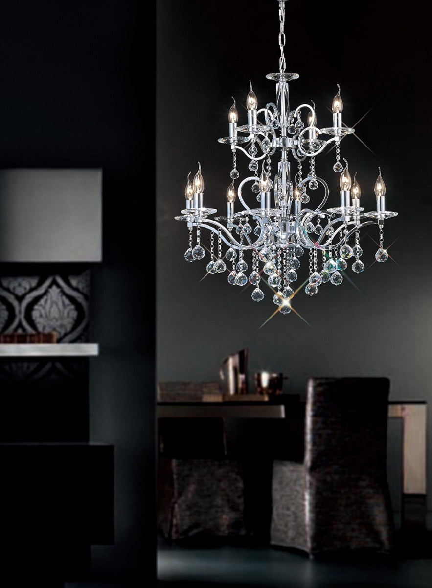 Diyas Zinta 12 Light Crystal Chandelier in Polished Chrome