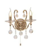 Diyas Zinta 2 Light Switched Wall Light in French Gold with Crystal