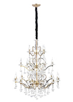 Diyas Zinta 22 Light 3 Tier Pendant Light in French Gold with Crystal