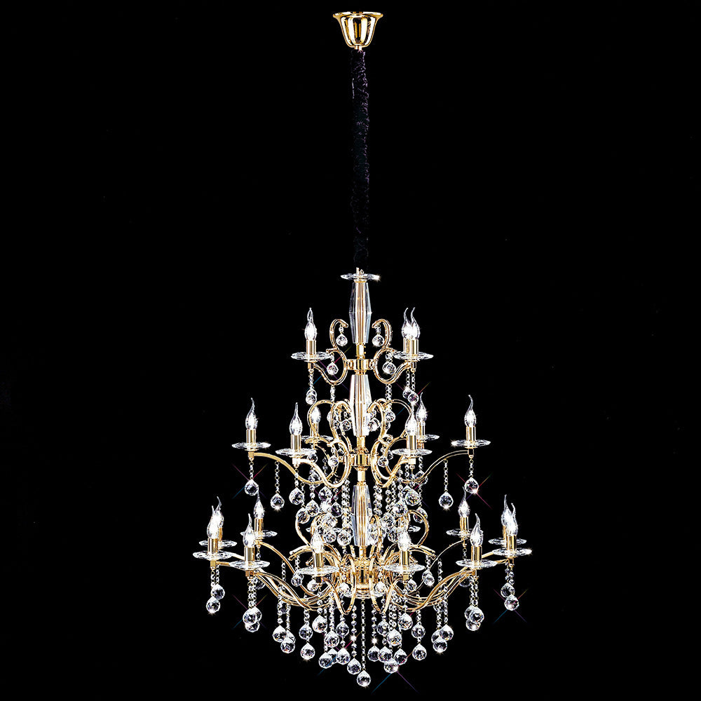 Diyas Zinta 22 Light 3 Tier Pendant Light in French Gold with Crystal