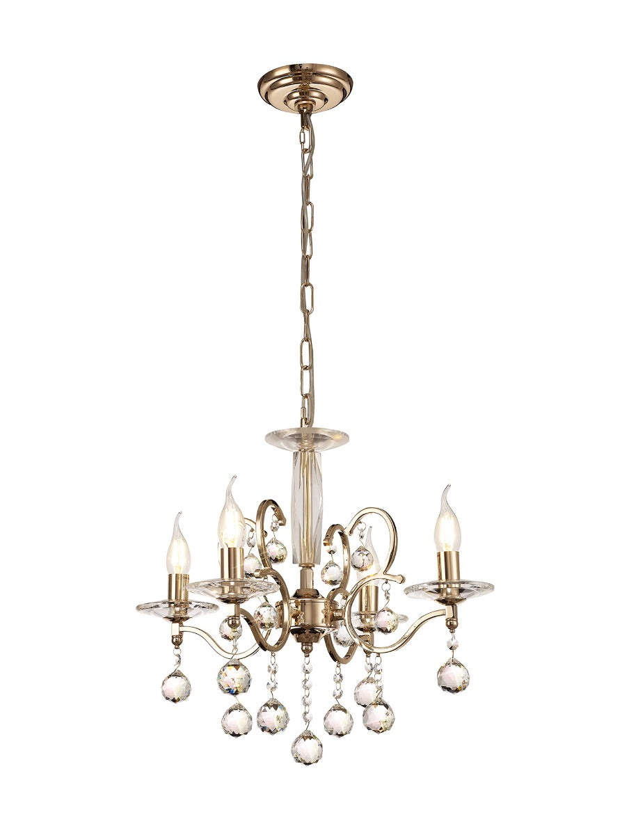Diyas Zinta 4 Light Crystal Chandelier in French Gold