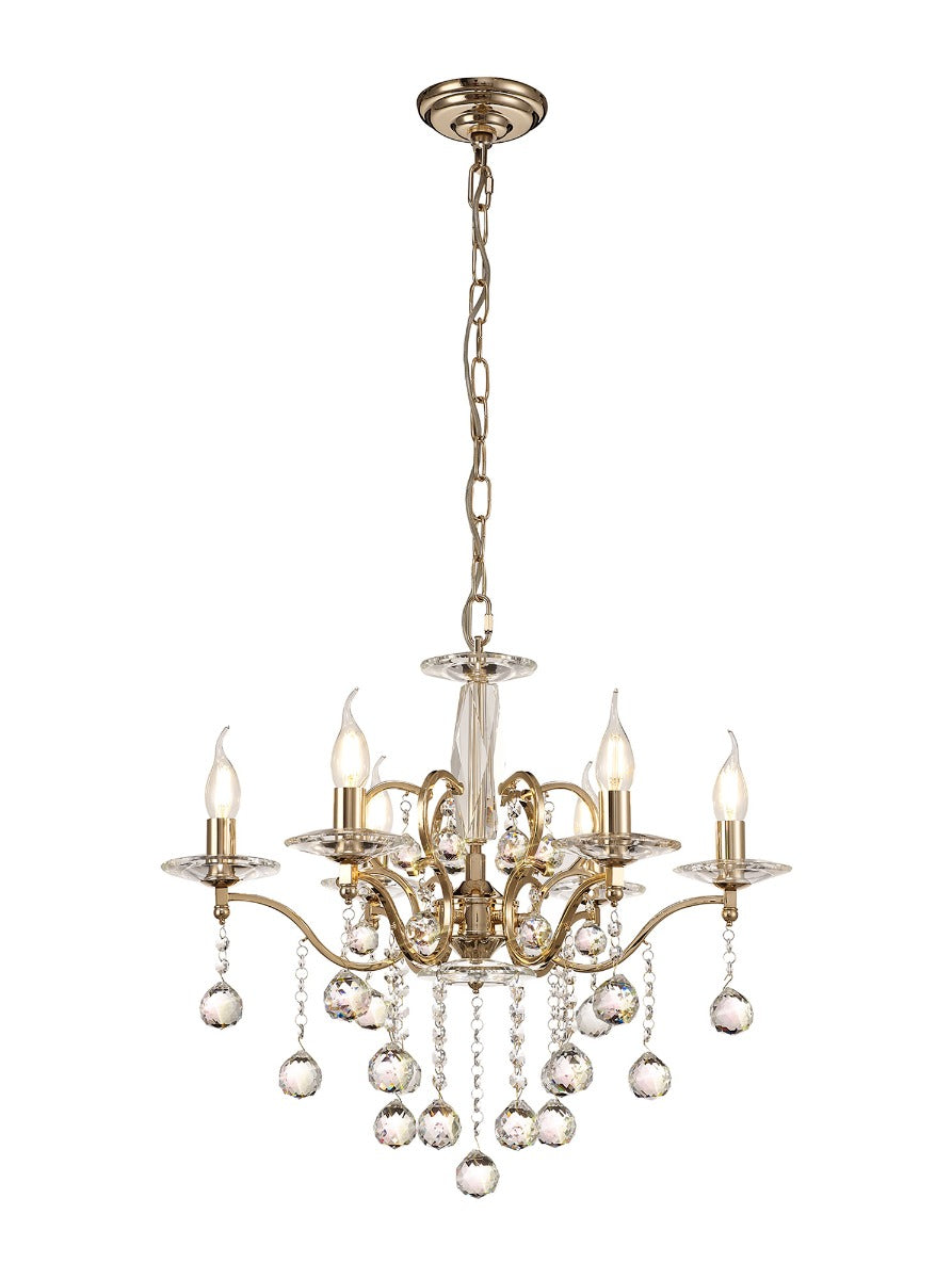 Diyas Zinta 6 Light Chandelier in French Gold with Crystal