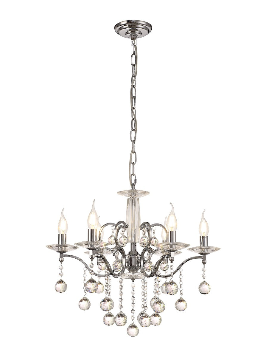 Diyas Zinta 6 Light Pendant Light in Polished Chrome with Crystal