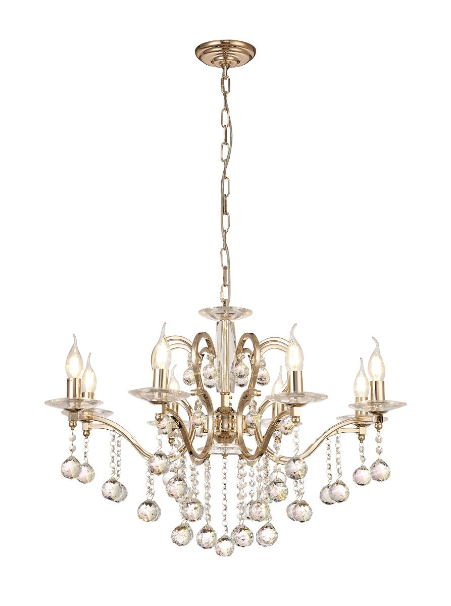 Diyas Zinta 8 Light Crystal Chandelier in French Gold