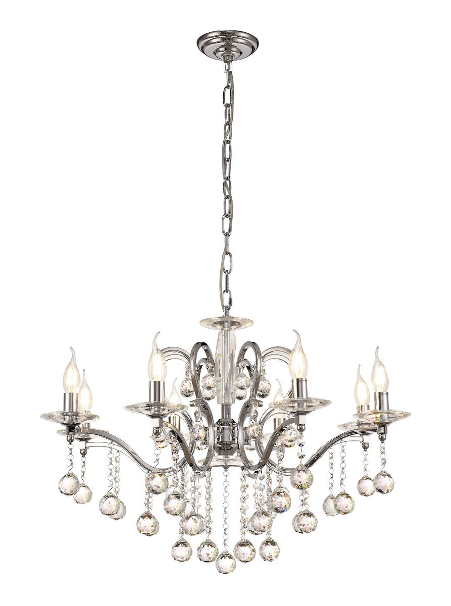 Diyas Zinta 8 Light Pendant Light in Polished Chrome with Crystal