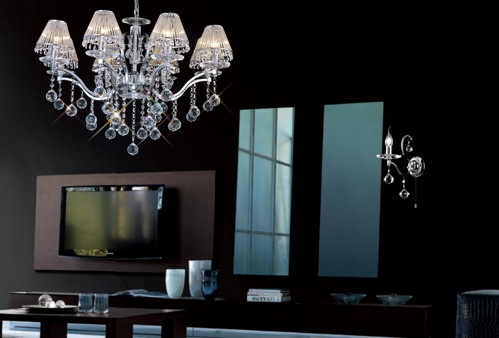 Diyas Zinta 8 Light Pendant Light in Polished Chrome with Crystal
