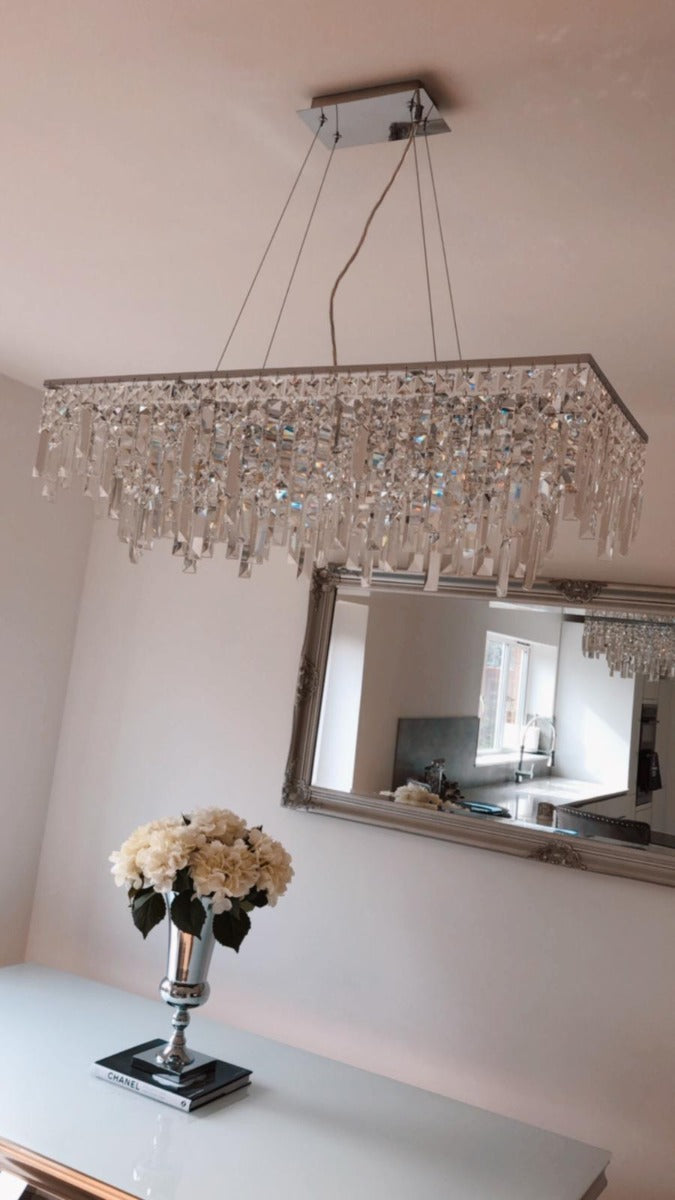 Diyas Maddison 6 Light Rectangular Pendant Light in Polished Chrome with Crystal