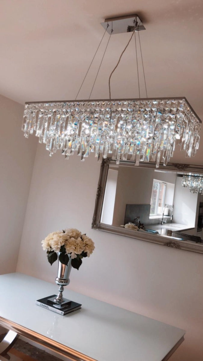 Diyas Maddison 6 Light Rectangular Pendant Light in Polished Chrome with Crystal