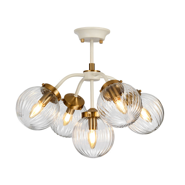 Elstead Cosmos 5 Light Pendant Light with Glass Shades in Cream