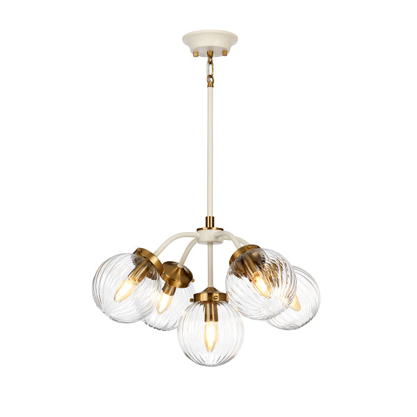 Elstead Cosmos 5 Light Pendant Light with Glass Shades in Cream
