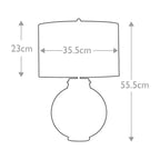 Elstead Kara Table Lamp with Blue Glass Base and Handmade Shade - dimensions