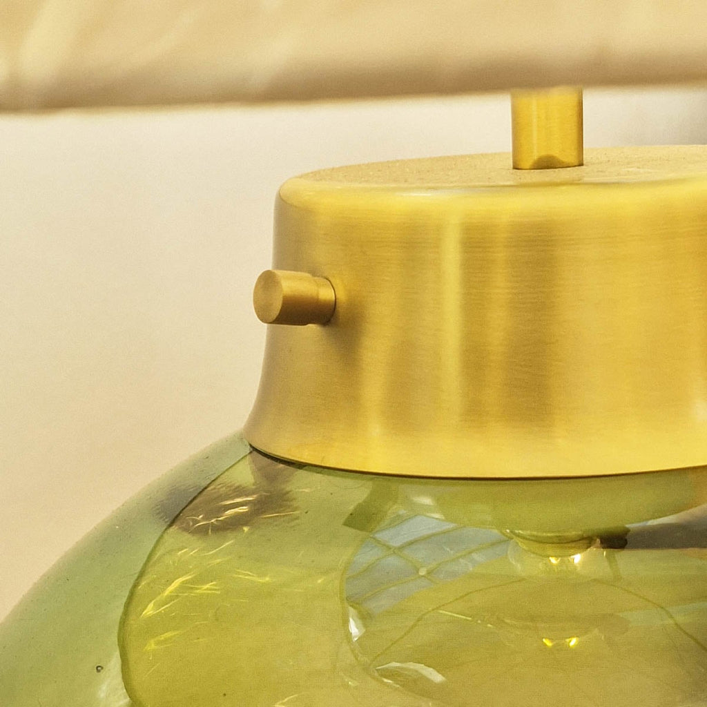 Elstead Kara Table Lamp with Dark Green Glass Base and Handmade Shade