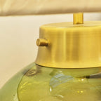 Elstead Kara Table Lamp with Dark Green Glass Base and Handmade Shade